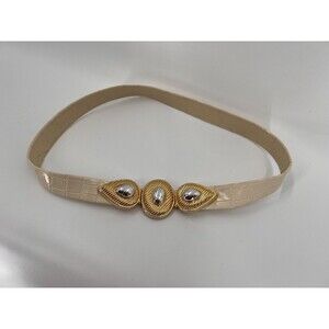 Vintage Dotty Smith GOLD SILVER BUCKLE W IVORY ALLIGATOR THEME ADJUSTABLE BELT